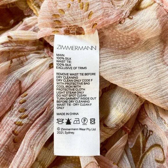 Zimmermann Tempo Flutter Midi Dress Silk Toffee Nouveau Size AU 1 US 6 - Picture 9 of 12
